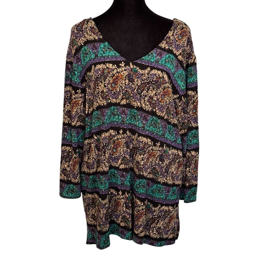 USA Notations VTG Paisley Textured Top Womens Size XL Career Work Night Out